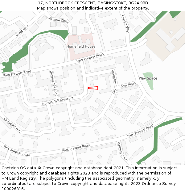 17, NORTHBROOK CRESCENT, BASINGSTOKE, RG24 9RB: Location map and indicative extent of plot