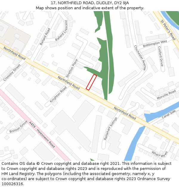 17, NORTHFIELD ROAD, DUDLEY, DY2 9JA: Location map and indicative extent of plot