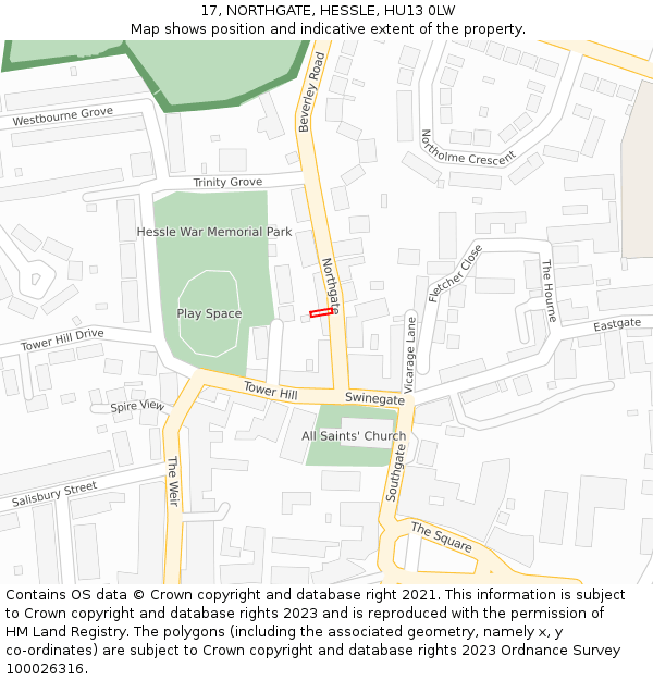 17, NORTHGATE, HESSLE, HU13 0LW: Location map and indicative extent of plot