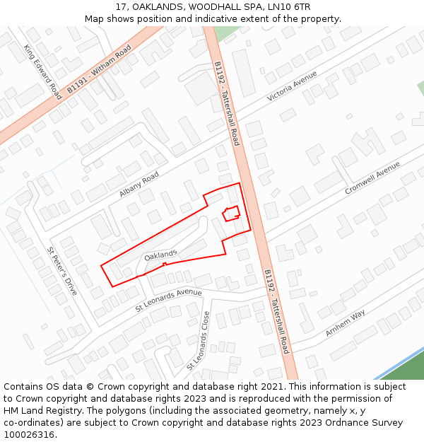 17, OAKLANDS, WOODHALL SPA, LN10 6TR: Location map and indicative extent of plot