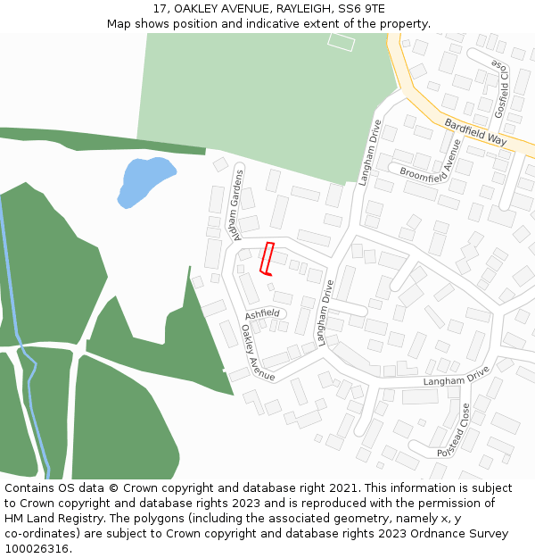 17, OAKLEY AVENUE, RAYLEIGH, SS6 9TE: Location map and indicative extent of plot