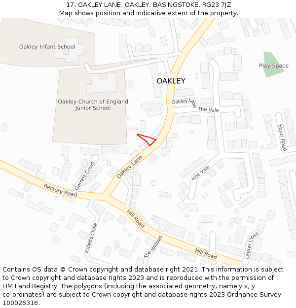 17, OAKLEY LANE, OAKLEY, BASINGSTOKE, RG23 7JZ: Location map and indicative extent of plot
