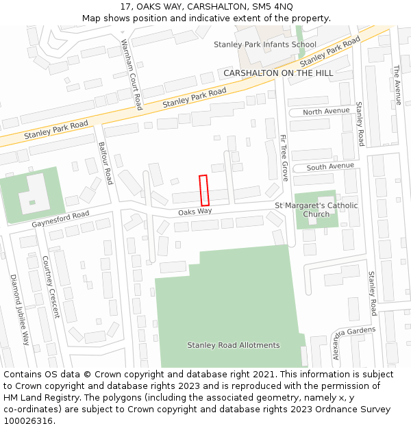 17, OAKS WAY, CARSHALTON, SM5 4NQ: Location map and indicative extent of plot