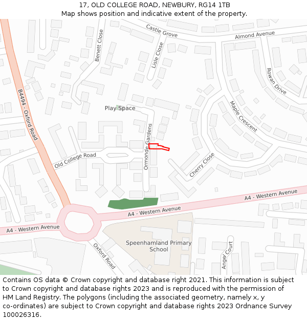 17, OLD COLLEGE ROAD, NEWBURY, RG14 1TB: Location map and indicative extent of plot