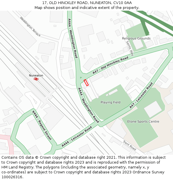 17, OLD HINCKLEY ROAD, NUNEATON, CV10 0AA: Location map and indicative extent of plot