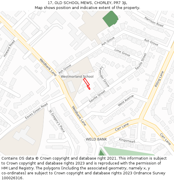 17, OLD SCHOOL MEWS, CHORLEY, PR7 3JL: Location map and indicative extent of plot