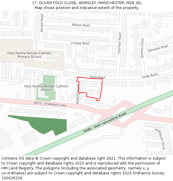 17, OLIVER FOLD CLOSE, WORSLEY, MANCHESTER, M28 1EL: Location map and indicative extent of plot