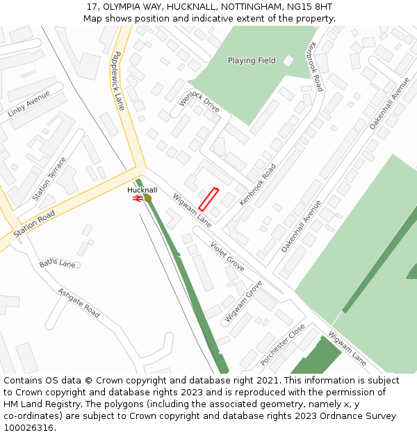 17, OLYMPIA WAY, HUCKNALL, NOTTINGHAM, NG15 8HT: Location map and indicative extent of plot