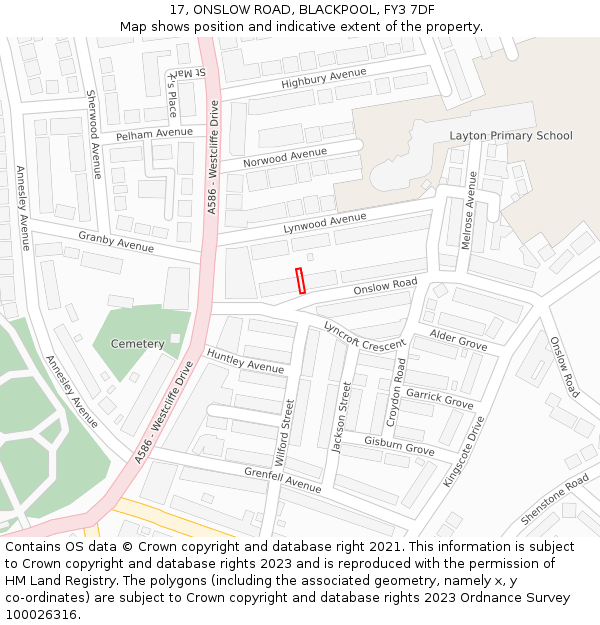 17, ONSLOW ROAD, BLACKPOOL, FY3 7DF: Location map and indicative extent of plot