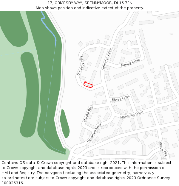 17, ORMESBY WAY, SPENNYMOOR, DL16 7FN: Location map and indicative extent of plot