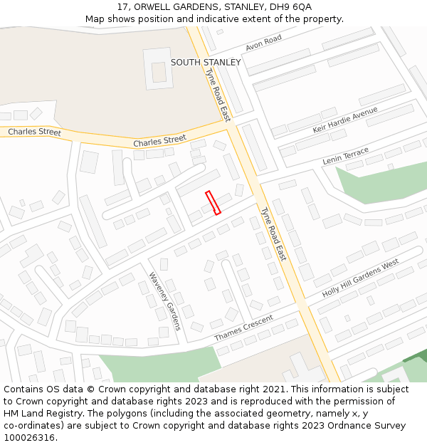 17, ORWELL GARDENS, STANLEY, DH9 6QA: Location map and indicative extent of plot