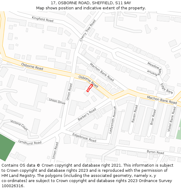 17, OSBORNE ROAD, SHEFFIELD, S11 9AY: Location map and indicative extent of plot