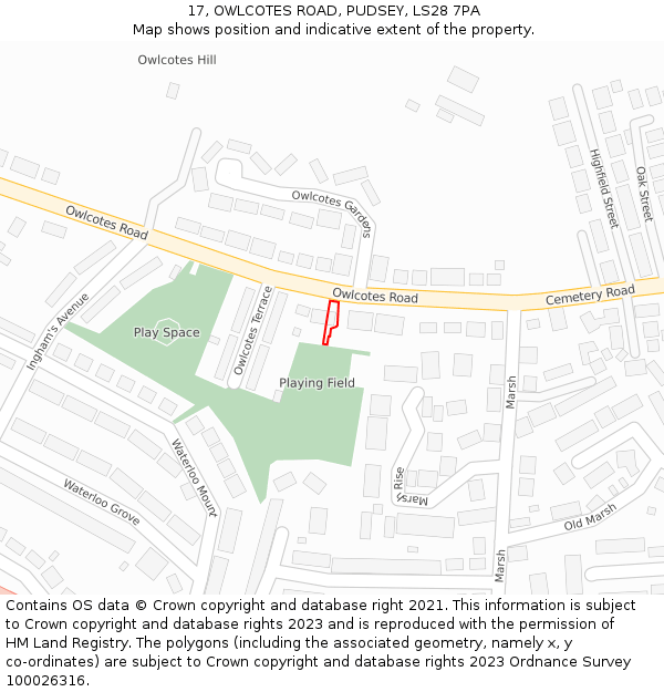 17, OWLCOTES ROAD, PUDSEY, LS28 7PA: Location map and indicative extent of plot