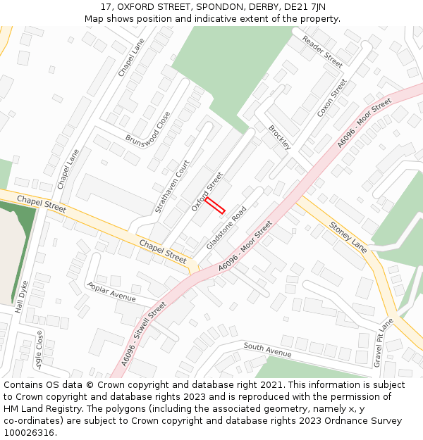 17, OXFORD STREET, SPONDON, DERBY, DE21 7JN: Location map and indicative extent of plot