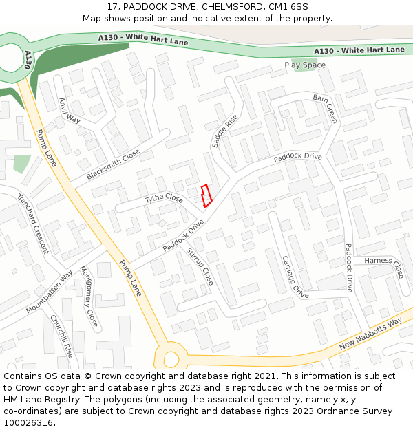 17, PADDOCK DRIVE, CHELMSFORD, CM1 6SS: Location map and indicative extent of plot