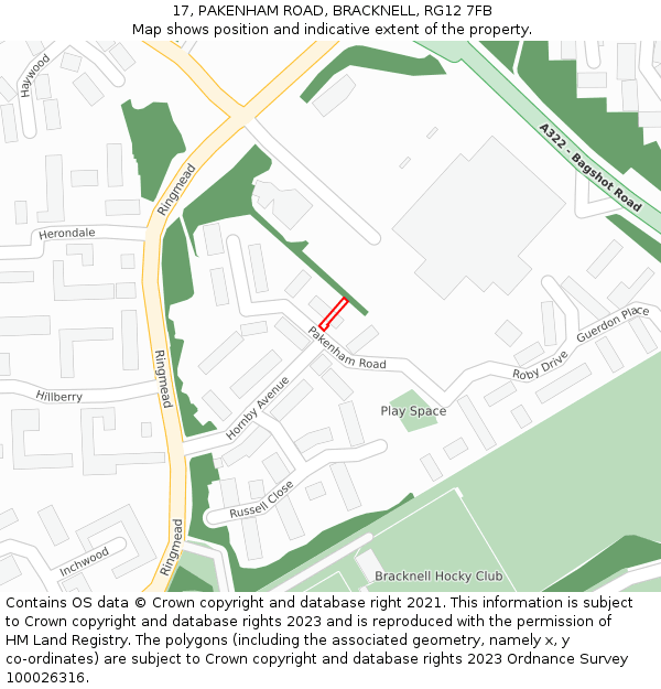 17, PAKENHAM ROAD, BRACKNELL, RG12 7FB: Location map and indicative extent of plot