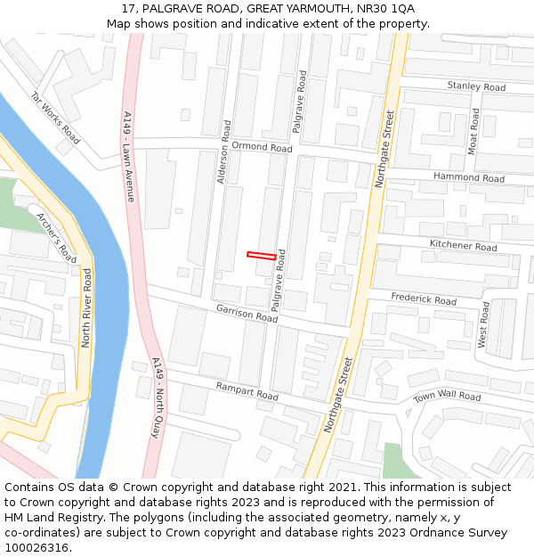 17, PALGRAVE ROAD, GREAT YARMOUTH, NR30 1QA: Location map and indicative extent of plot
