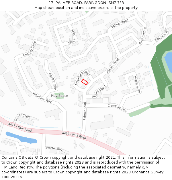 17, PALMER ROAD, FARINGDON, SN7 7FR: Location map and indicative extent of plot