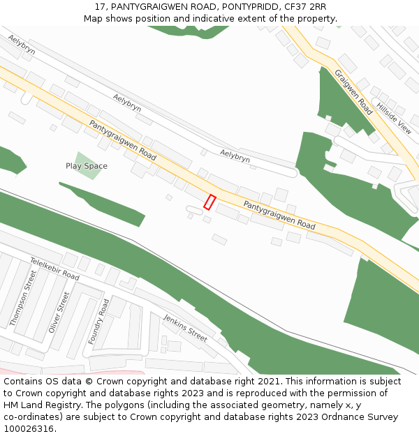 17, PANTYGRAIGWEN ROAD, PONTYPRIDD, CF37 2RR: Location map and indicative extent of plot