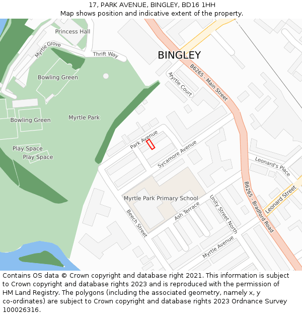 17, PARK AVENUE, BINGLEY, BD16 1HH: Location map and indicative extent of plot