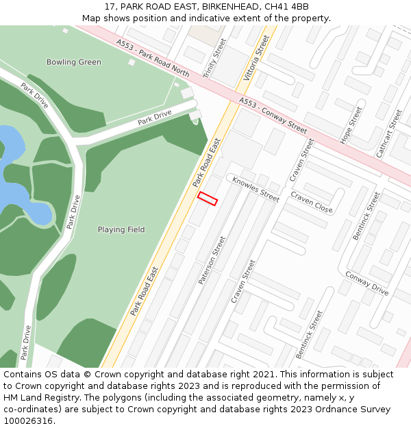 17, PARK ROAD EAST, BIRKENHEAD, CH41 4BB: Location map and indicative extent of plot