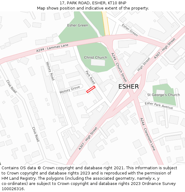17, PARK ROAD, ESHER, KT10 8NP: Location map and indicative extent of plot