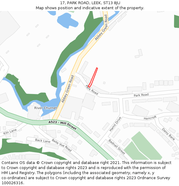 17, PARK ROAD, LEEK, ST13 8JU: Location map and indicative extent of plot