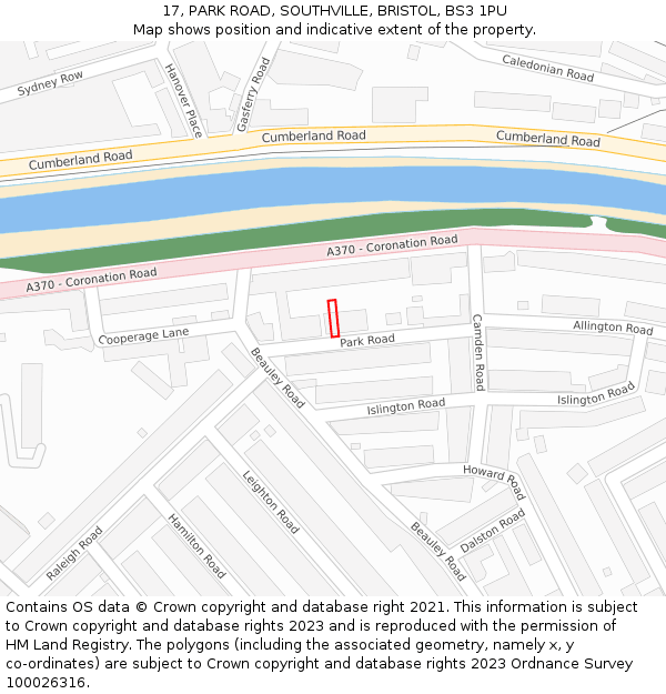 17, PARK ROAD, SOUTHVILLE, BRISTOL, BS3 1PU: Location map and indicative extent of plot