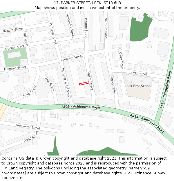 17, PARKER STREET, LEEK, ST13 6LB: Location map and indicative extent of plot