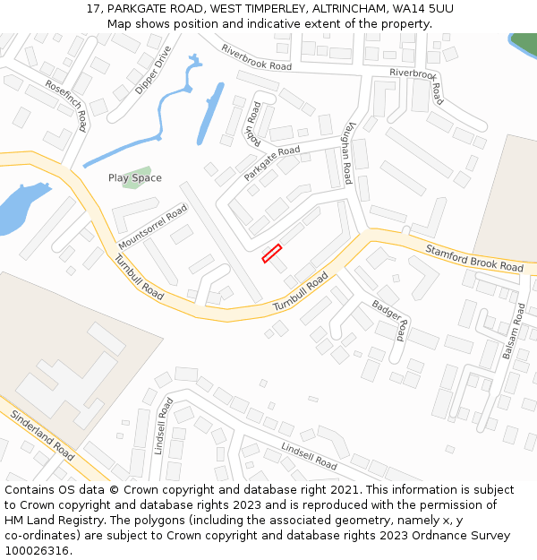 17, PARKGATE ROAD, WEST TIMPERLEY, ALTRINCHAM, WA14 5UU: Location map and indicative extent of plot