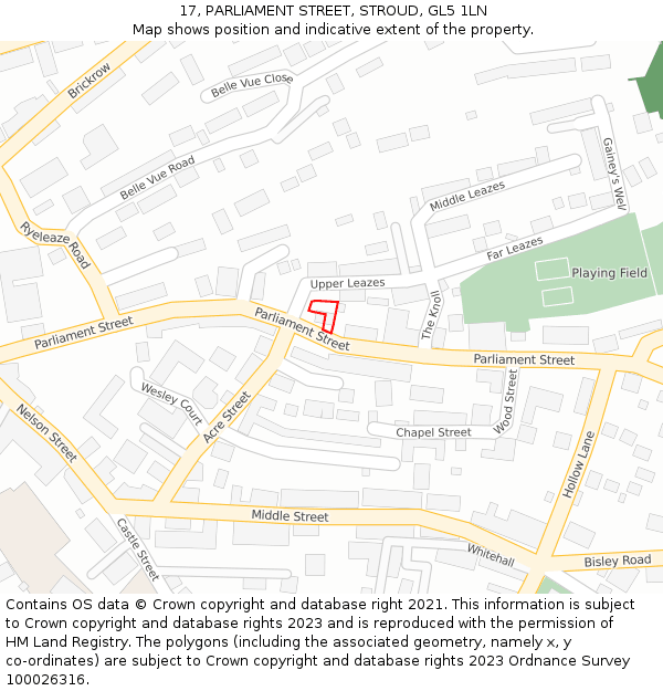 17, PARLIAMENT STREET, STROUD, GL5 1LN: Location map and indicative extent of plot
