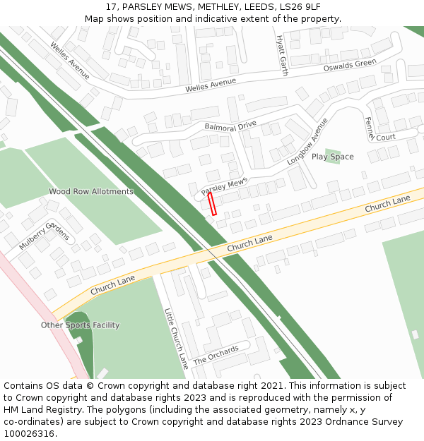 17, PARSLEY MEWS, METHLEY, LEEDS, LS26 9LF: Location map and indicative extent of plot