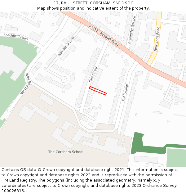 17, PAUL STREET, CORSHAM, SN13 9DG: Location map and indicative extent of plot