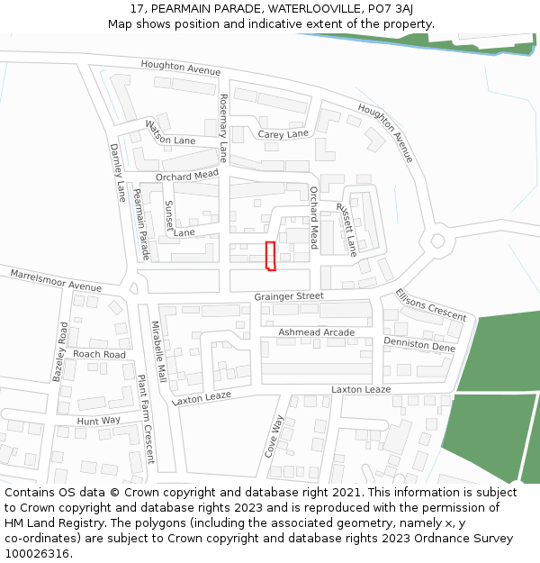 17, PEARMAIN PARADE, WATERLOOVILLE, PO7 3AJ: Location map and indicative extent of plot