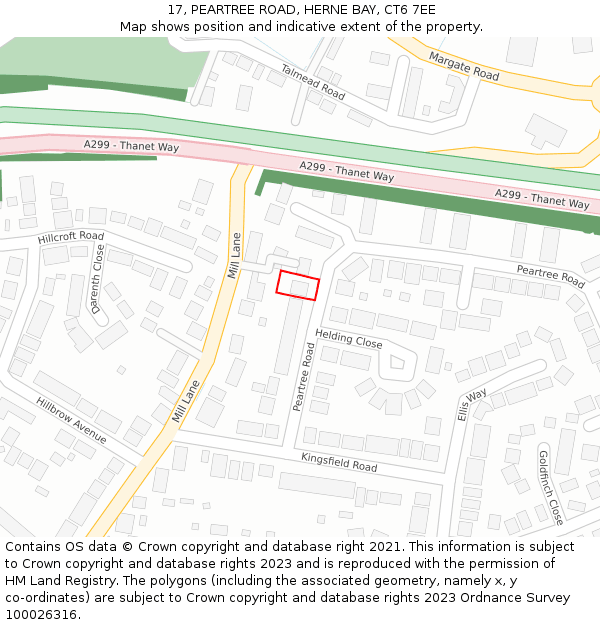 17, PEARTREE ROAD, HERNE BAY, CT6 7EE: Location map and indicative extent of plot