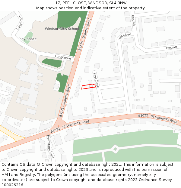 17, PEEL CLOSE, WINDSOR, SL4 3NW: Location map and indicative extent of plot