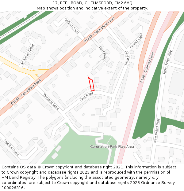 17, PEEL ROAD, CHELMSFORD, CM2 6AQ: Location map and indicative extent of plot