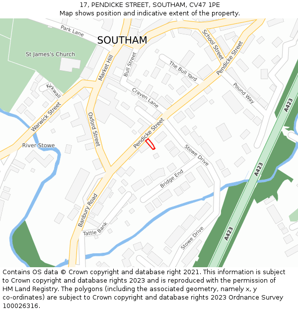17, PENDICKE STREET, SOUTHAM, CV47 1PE: Location map and indicative extent of plot