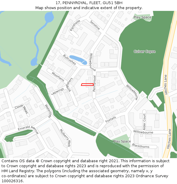 17, PENNYROYAL, FLEET, GU51 5BH: Location map and indicative extent of plot