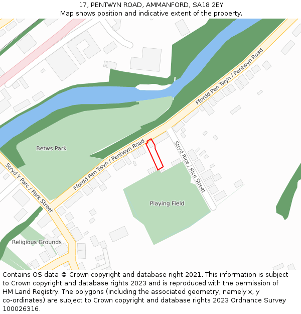 17, PENTWYN ROAD, AMMANFORD, SA18 2EY: Location map and indicative extent of plot