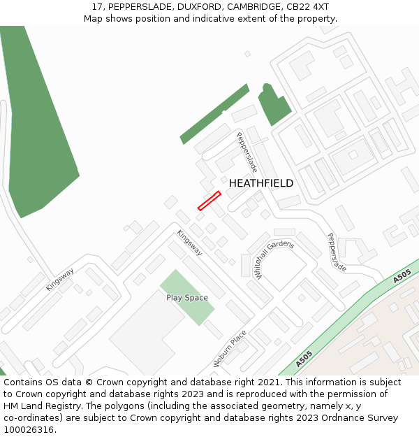 17, PEPPERSLADE, DUXFORD, CAMBRIDGE, CB22 4XT: Location map and indicative extent of plot