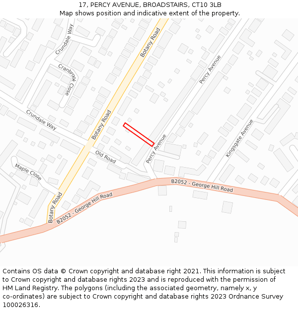 17, PERCY AVENUE, BROADSTAIRS, CT10 3LB: Location map and indicative extent of plot