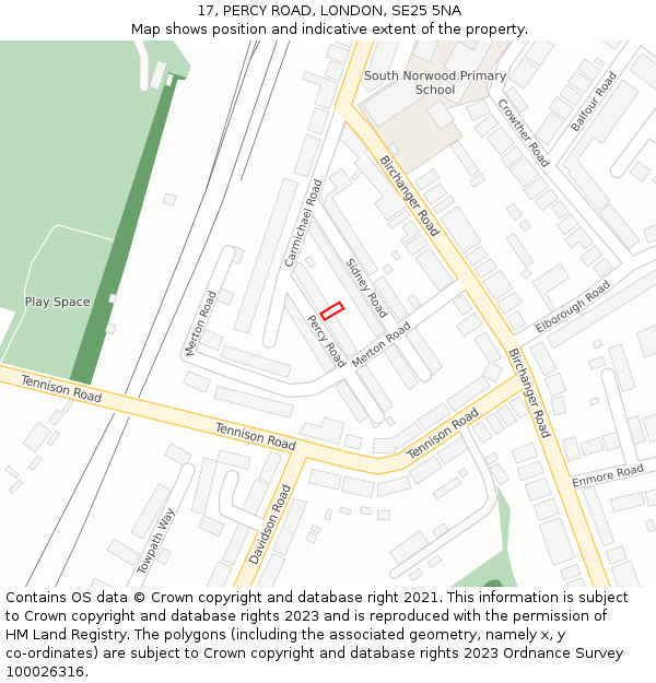 17, PERCY ROAD, LONDON, SE25 5NA: Location map and indicative extent of plot
