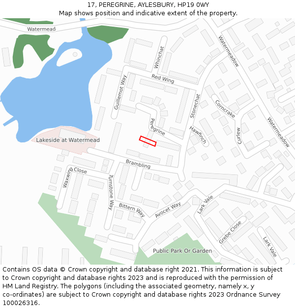 17, PEREGRINE, AYLESBURY, HP19 0WY: Location map and indicative extent of plot