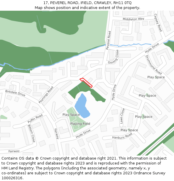 17, PEVEREL ROAD, IFIELD, CRAWLEY, RH11 0TQ: Location map and indicative extent of plot