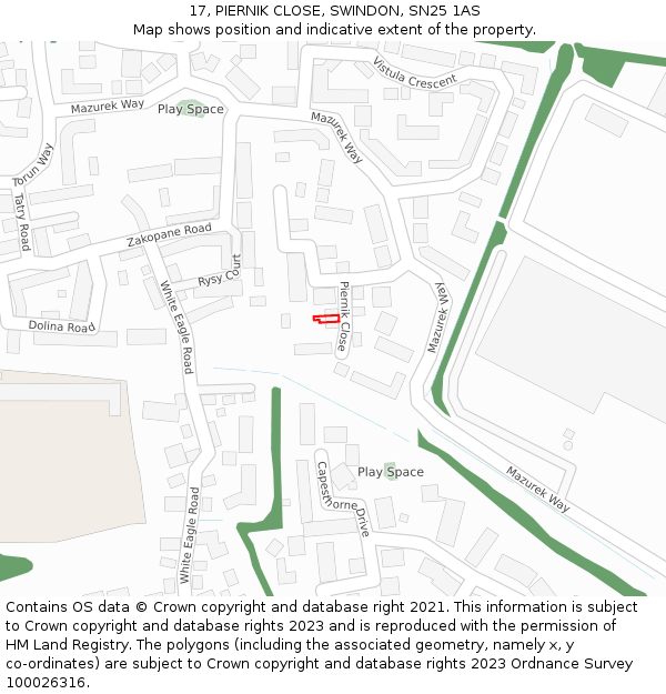 17, PIERNIK CLOSE, SWINDON, SN25 1AS: Location map and indicative extent of plot