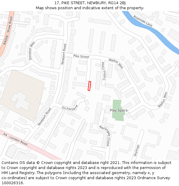17, PIKE STREET, NEWBURY, RG14 2BJ: Location map and indicative extent of plot