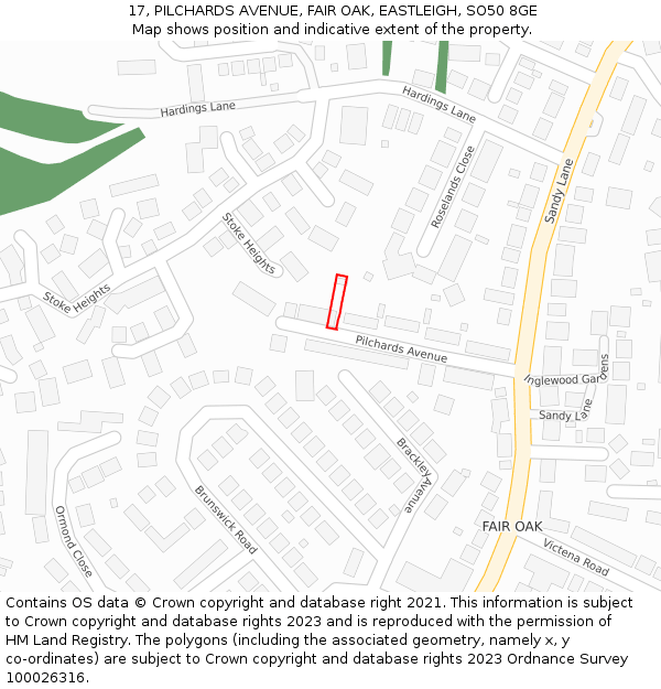17, PILCHARDS AVENUE, FAIR OAK, EASTLEIGH, SO50 8GE: Location map and indicative extent of plot