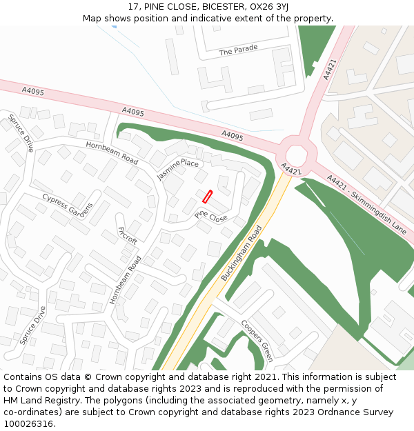 17, PINE CLOSE, BICESTER, OX26 3YJ: Location map and indicative extent of plot