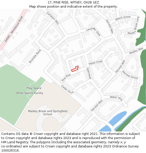 17, PINE RISE, WITNEY, OX28 1EZ: Location map and indicative extent of plot